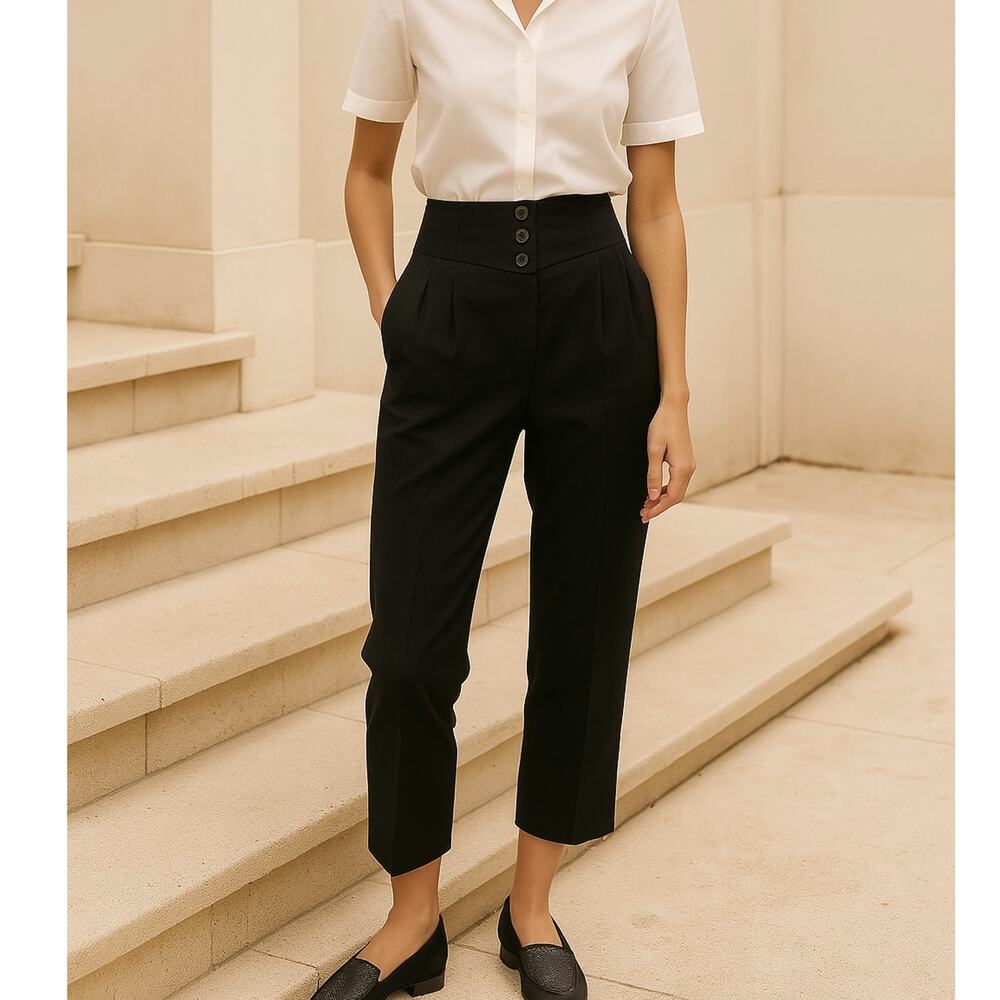 Nili Lotan Black High-Waist Straight Leg Pants